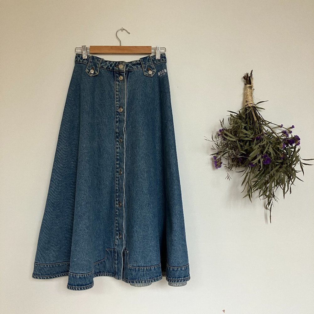 MSGM Western Style Denim Midi Skirt